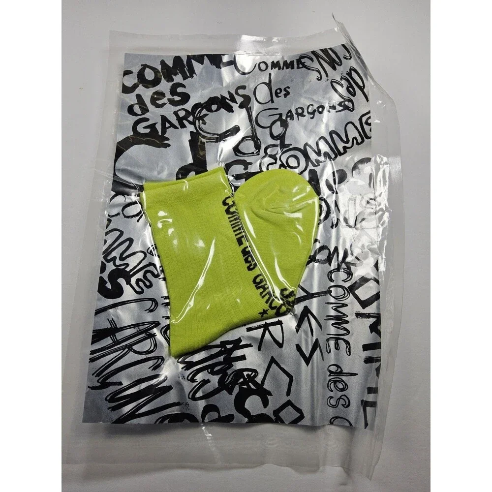 Comme des Garcons Logo Bright Yellow/Green Socks Japan Size S